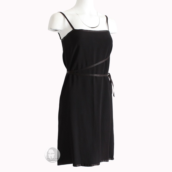 Yves Saint Laurent Dress Rive Gauche Black Crepe Wrap Tie Bodice Sheath Vintage - Picture 1 of 8